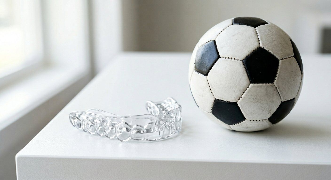 Protège-dents sportif sur mesure à côté d'un ballon de football